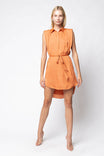 Sleeveless Collared Shirt Dress With Waist Tie