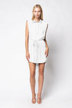 Sleeveless Collared Shirt Dress With Waist Tie