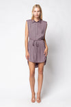 Sleeveless Collared Shirt Dress With Waist Tie