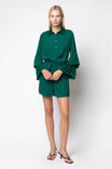 Button-front Shirt Dress With Tiered Bell Sleeves