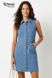 Sleeveless Denim Collared Mini Dress