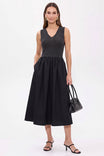 Sleeveless V Neck Midi Dress