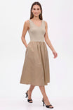 Sleeveless V Neck Midi Dress