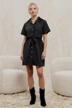 Button Front Mini Shirt Dress With Drawstring Waist