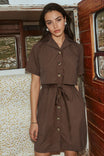 Button Front Mini Shirt Dress With Drawstring Waist