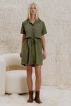Button Front Mini Shirt Dress With Drawstring Waist