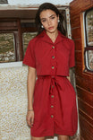 Button Front Mini Shirt Dress With Drawstring Waist