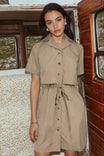Button Front Mini Shirt Dress With Drawstring Waist