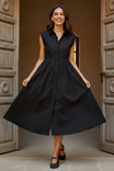 Maxi Taffeta Pleated Shirtdress