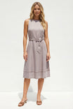 Contrast Stitch Sleeveless Belted Midi Dress