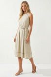 Contrast Stitch Sleeveless Belted Midi Dress