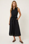 Sleeveless Belted Maxi Shirt Dress