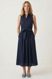 Sleeveless Belted Maxi Shirt Dress
