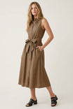 Sleeveless Belted Maxi Shirt Dress