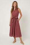 Sleeveless Belted Maxi Shirt Dress