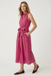 Sleeveless Belted Maxi Shirt Dress