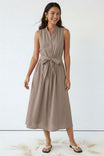 Sleeveless Belted Maxi Shirt Dress