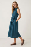 Sleeveless Belted Maxi Shirt Dress
