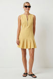 Garment Wash Drop Waist Pleated Hem Mini Dress