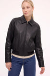 Classic Ribbed Vegan Leather Bomber Jacket
