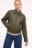 Classic Ribbed Vegan Leather Bomber Jacket