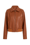 Classic Ribbed Vegan Leather Bomber Jacket
