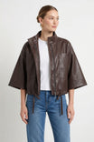 Drawstring Hem Boxy Vegan Leather Jacket
