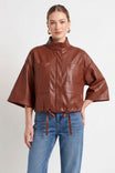 Drawstring Hem Boxy Vegan Leather Jacket
