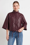 Drawstring Hem Boxy Vegan Leather Jacket