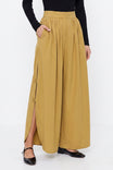 Button Side Slit Wide Leg Pants