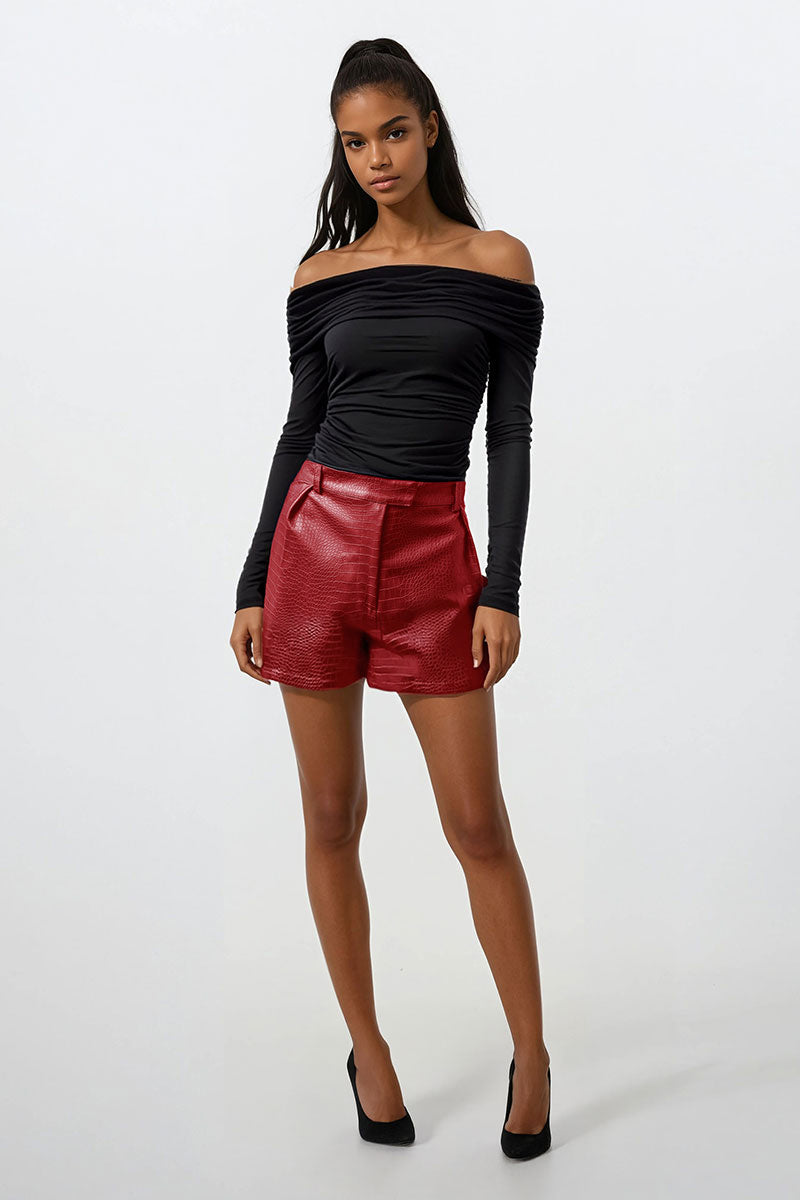 Croc Faux leather Shorts ルシェルブルー Croco_Faux_Leather_Short_Midni