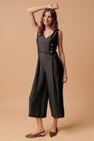 Sleeveless Linen Summer Jumpsuit with Cropped Wide-Leg Pants and Button Detail in Taupe