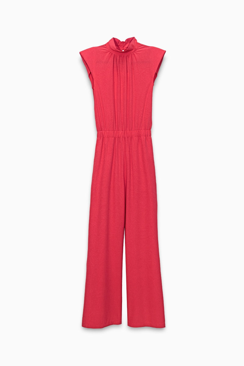 Women's High Neck sleevless Jumpsuit with a marble texture effect.