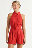 Belted Linen Halter Romper