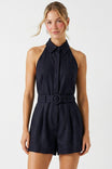Belted Linen Halter Romper