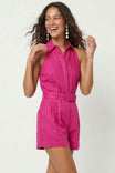 Belted Linen Halter Romper