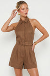 Belted Linen Halter Romper