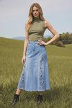 Embroidered Long Tencel Skirt