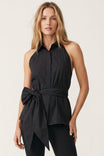 Sleeveless Collared Waist Tie Top