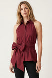 Sleeveless Collared Waist Tie Top
