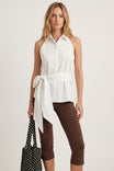 Sleeveless Collared Waist Tie Top