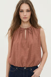 Tie Front Keyhole Sleeveless Top