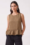 Sleeveless Ruffle Hem Satin Top