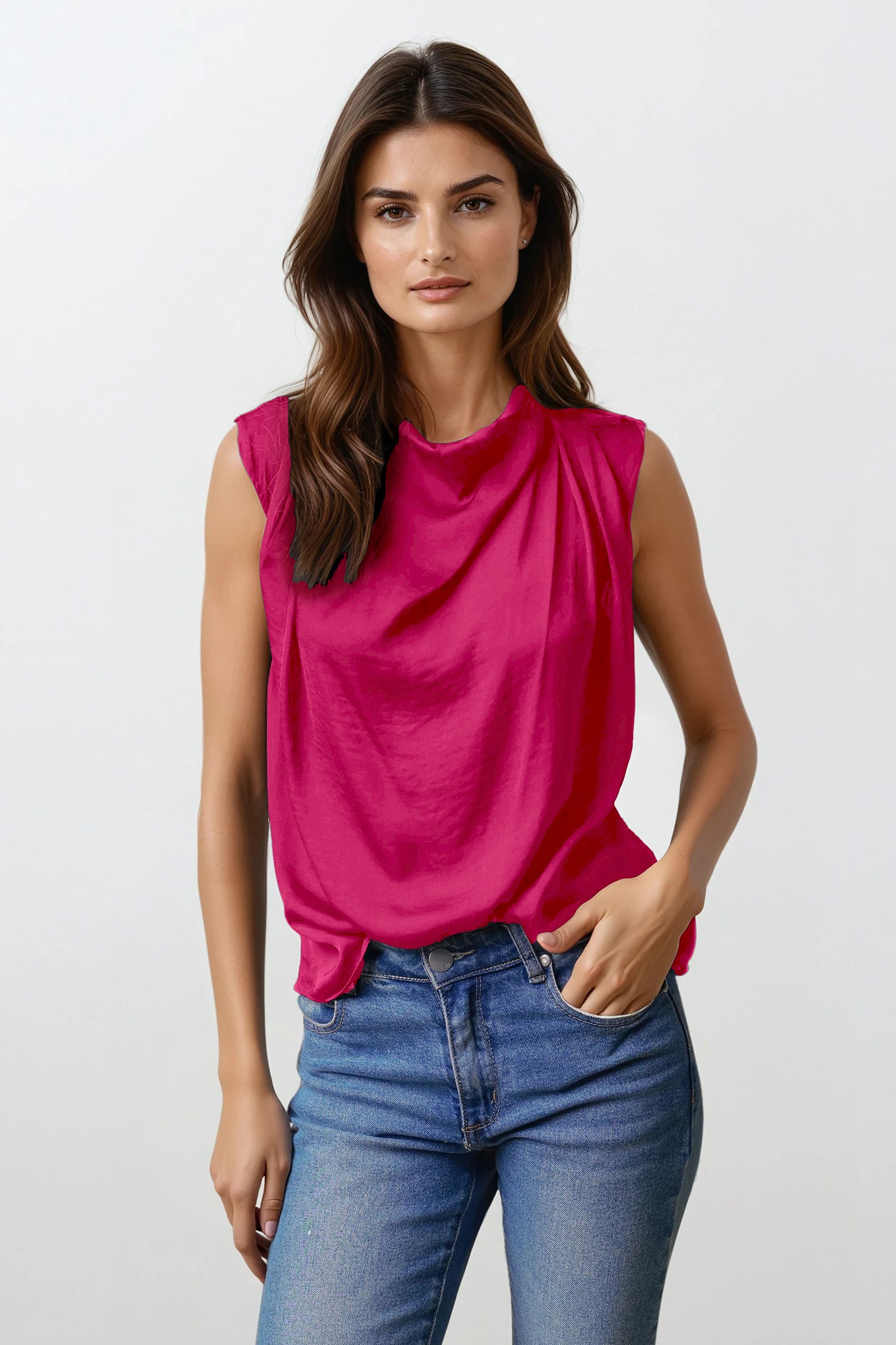 Draped Sleeveless Top With Gathered Neckline – Naked Zebra
