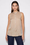 Linen Band-collar Sleeveless Top