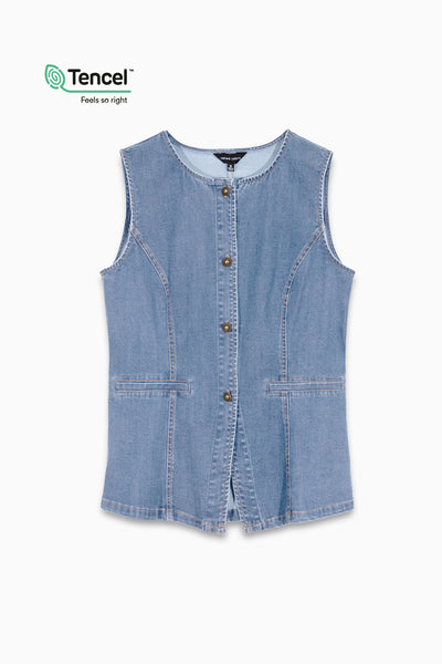 Sleeveless Longline Denim Vest Top – Naked Zebra Wholesale