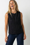 Linen Blend Sleeveless Top With Back Zipper
