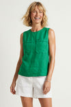 Linen Blend Sleeveless Top With Back Zipper