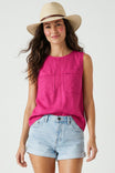 Linen Blend Sleeveless Top With Back Zipper