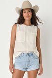 Linen Blend Sleeveless Top With Back Zipper